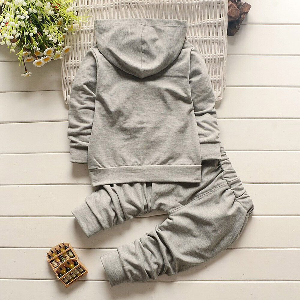 Winter Baby Boy Style Letter Print Hood Tops Pattern Pants 2PCS Set Clothes