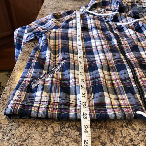Levi Girls Sz L Blue Cotton Plaid Hooded Jacket Zip Front Coat - Picture 4 of 9