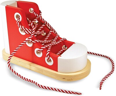 MELISSA DOUG Lacing Shoe Red Sneaker puzzle Lace Wooden Age 3+ Pretend  Play