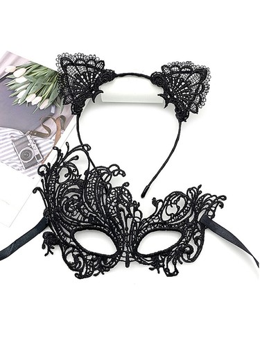 Women Cat Mask and Cat Ears/ Headband Set Masquerade Halloween Costume Sexy - Picture 11 of 23