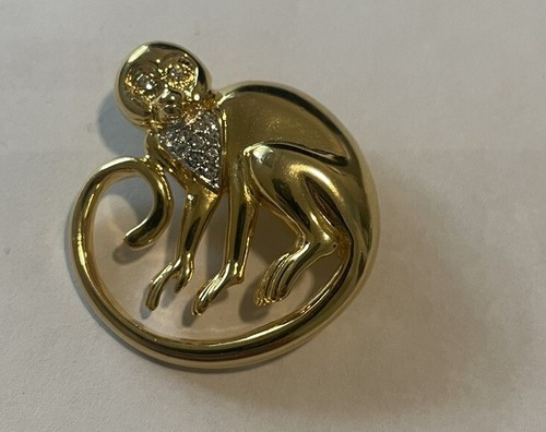 KJL Monkey Vintage Brooch Pin With Rhinestones Rare 9074