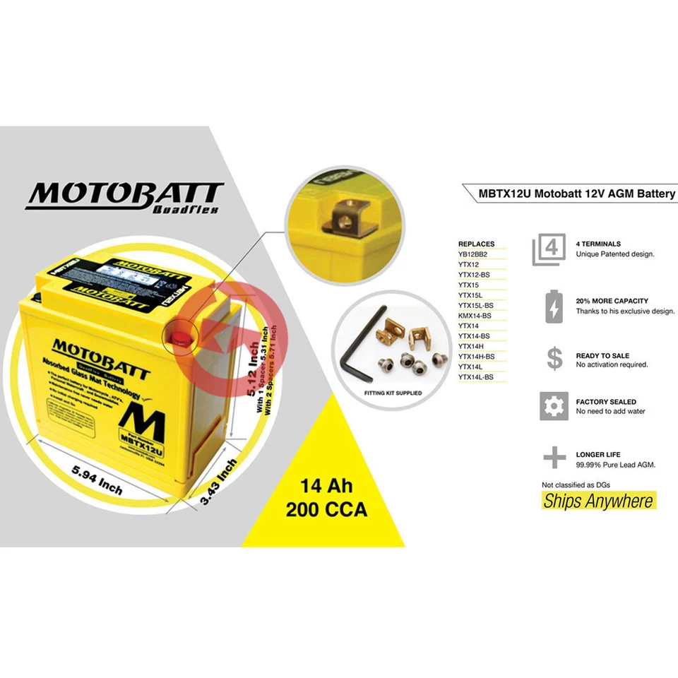 Batterie Motobatt MBTX12U Scellée Harley Davidson XL Sportster 883 2004-2009 - Photo 3/4