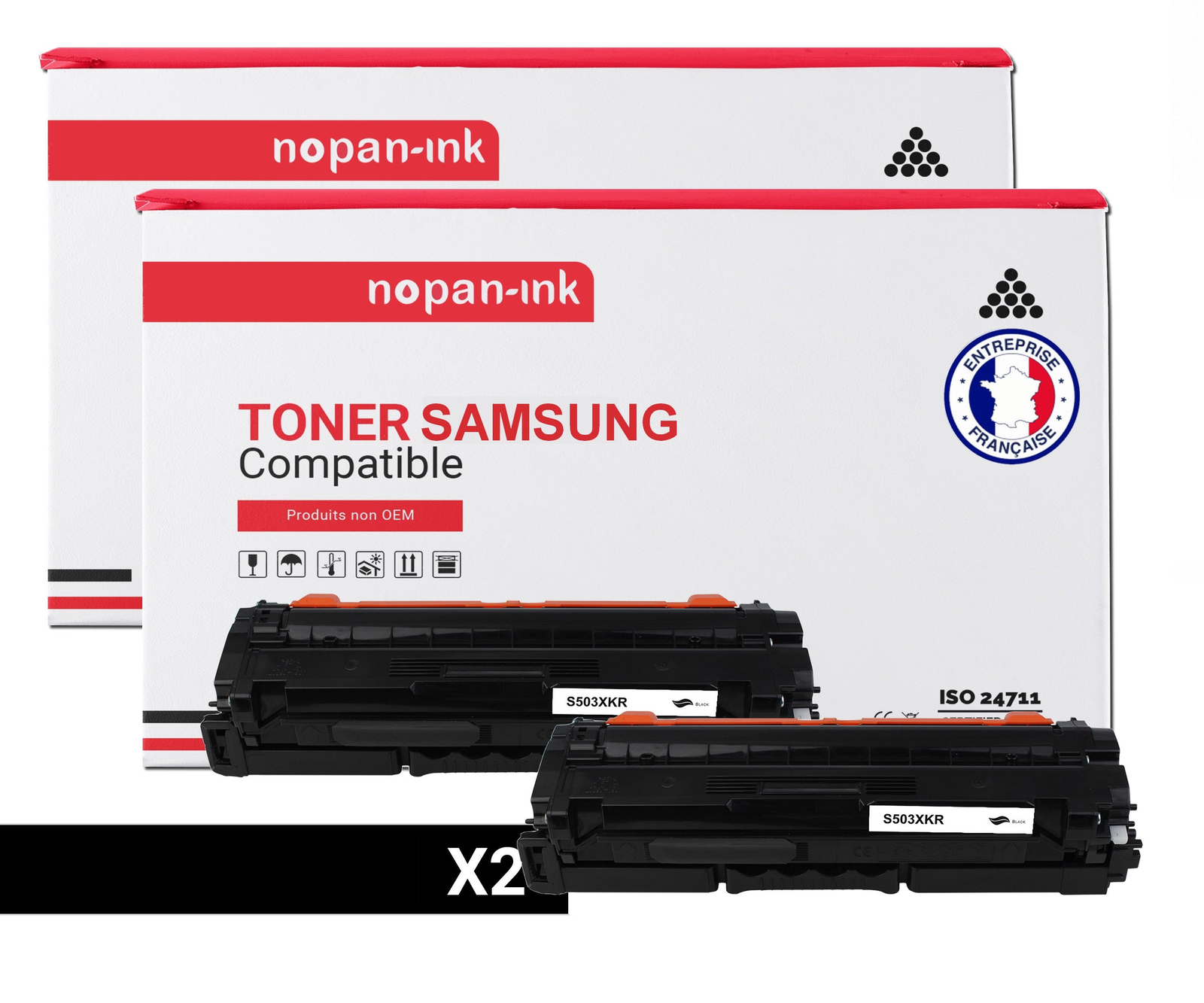 Toner SAMSUNG CLT-503L Noir compatible x2 NOPAN-INK pour système d'impression laser