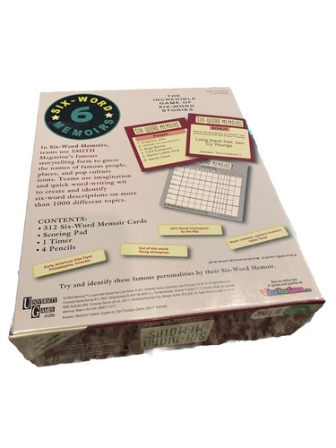 NEW! University Games Six-Word Memoirs - The Incredible Game of Six-Word Stories - Picture 2 of 2