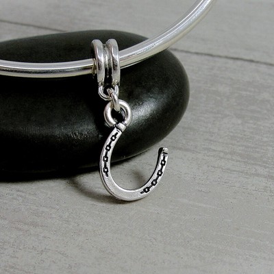 Silver Lucky Horseshoe Dangle Bead Charm - fits European Bracelets NEW