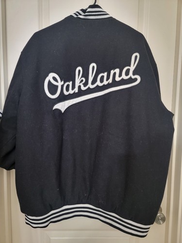 Oakland A's JH Design Reversible Bomber Varsity Jacket Men's 2XL Black/Black - Picture 2 of 7