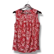 Talbots Red Paisley Floral Sleeveless Blouse Top Sz 10 Summer Americana Resort