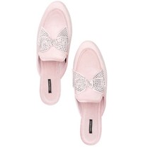 VICTORIA'S SECRET RHINESTONE BOW VELVET SLIDE MULES MEDIUM (7-8) M NWT pink