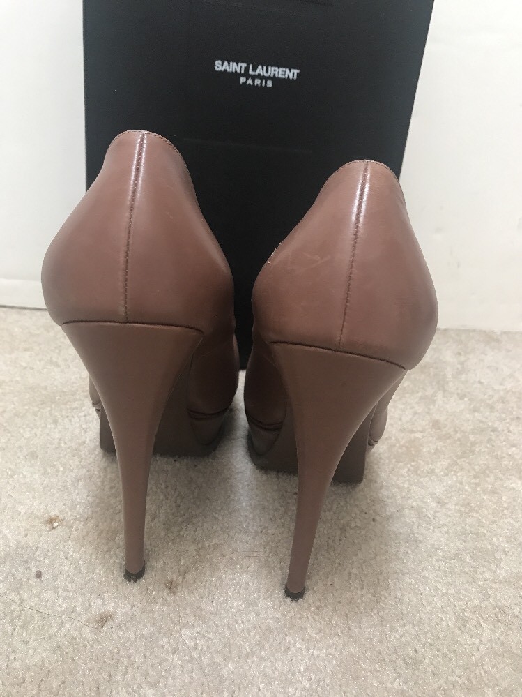 Scarpe con tacco YSL Yves Saint Laurent Tribute Platform decolte pelle marrone taglia 37 5