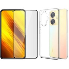 FOR REALME C55 CLEAR SILICONE CASE COVER TEMPERED GLASS FILM