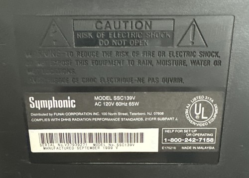 Symphonic Gaming TV VCR CRT SSC139V Retro 13” TV Works VCR Does Not Work Vintage - Picture 8 of 14