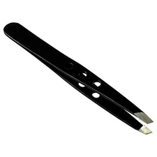 4" Eyebrow Tweezers Slanted Tip Stainless Steel Beauty Tool 3-Hole BLACK