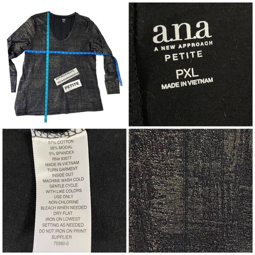 Camisa tejida ana Top Petite XL de metal líquido negra plateada trabajo minimalista - Imagen 3 de 13