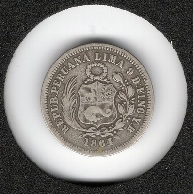 PERU 1864/3 Y.B - 1/5 Sol - 90% Silver
