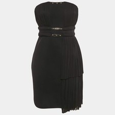 Gianni Versace Black Plisse Stud Detail Strapless Mini Dress M