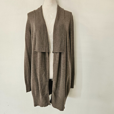 Peter Hahn SZ L Long Open Cardigan 100% Merino Wool Brown Draped Lightweight