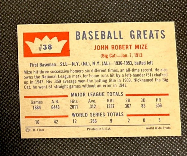 Tarjeta firmada por Johnny Mize 1960 Fleer All Time Greats Yankees Cardinals Giants automática Foto 3 de 4