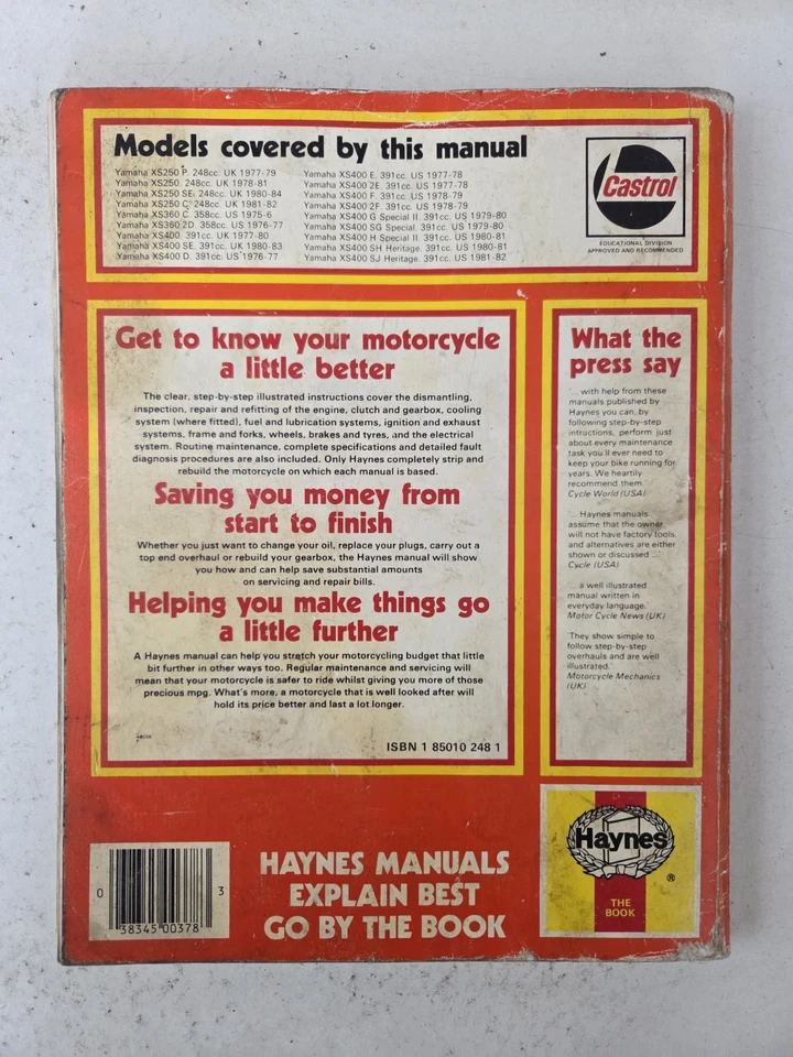 Yamaha XS 250 360 & 400 sohc Twins Haynes Manual 1975 to 1984 P SE C 2D E 2E SG - Image 2 of 4
