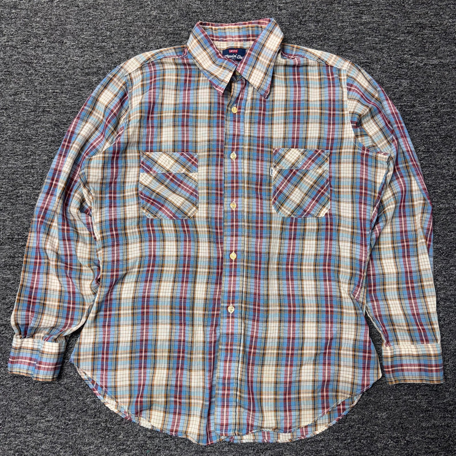 Vintage 80s Levis Movin On Plaid Western Button Shirt Mens Sz XL Multicolor