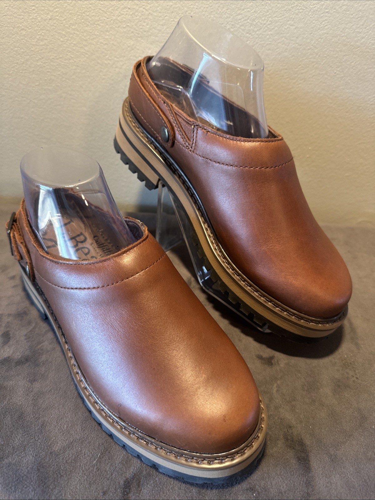 LL Bean Womens Camden Hills Clogs Slip On Brown Leather Shoes Size 7.5 Excellent