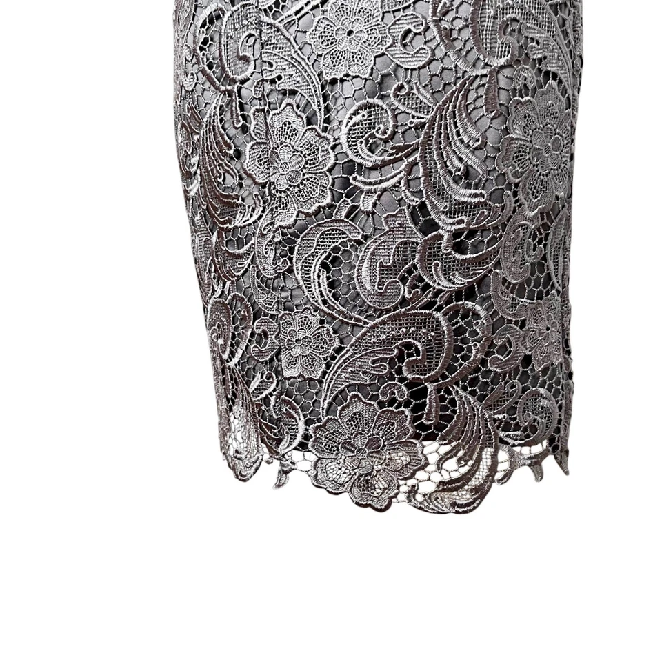 Adrianna Papell Gray Illusion Lace Overlay Boat Neck Sheath Dress Size 10 - Image 4 of 4
