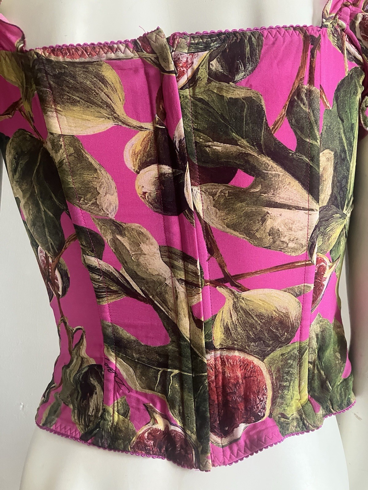 Dolce & Gabbana Fig Print Silk Corset Top IT38 XS/S Pink Bustier Runway Style image 6