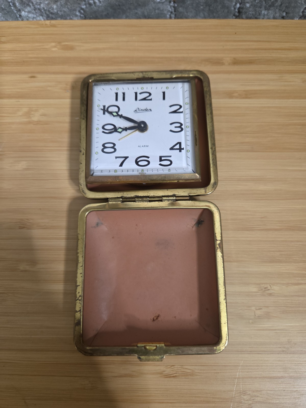 Linden Travel Alarm Clock Brown Case Working! Wind Up , As Is