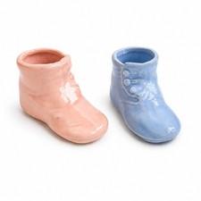 VNTG Shawnee USA Pottery Pink blue Shoe Planter Set Baby Booties Nursery D cor