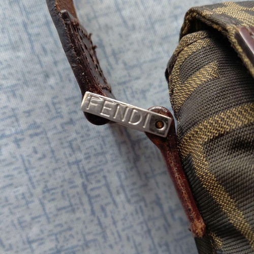 Fendi Zucca Print Shoulder Bag Leather Canvas Jacquard Brown Vintage Authentic - Picture 17 of 24