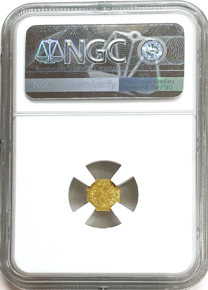 1874 CALIFORNIA FRACTIONAL GOLD 25C INDIAN OCTAGONAL BG 795 NGC MS 64 - Image 4 of 4