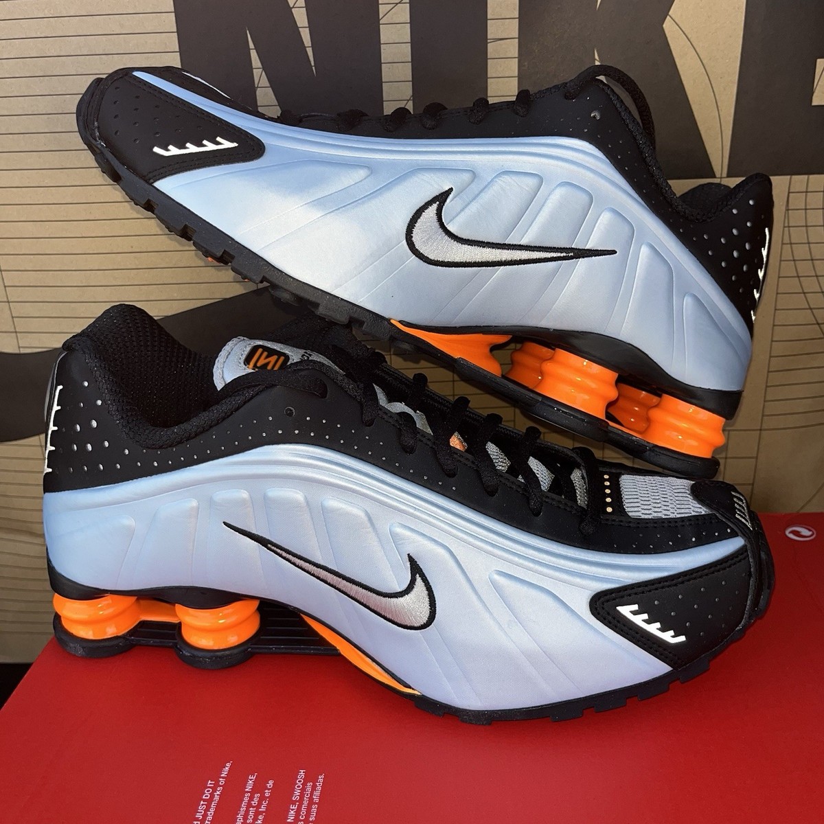 NEW Nike Shox R4 NBY Blue Tint Orange Metallic Silver AR3565