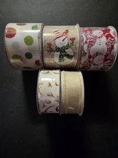 Lot Of 5 Celebrate it Christmas Ribbon Wired