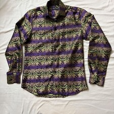 Barry Wang Men  s 20 PTP Medium Button Paisley Dress Shirt Long Sleeve