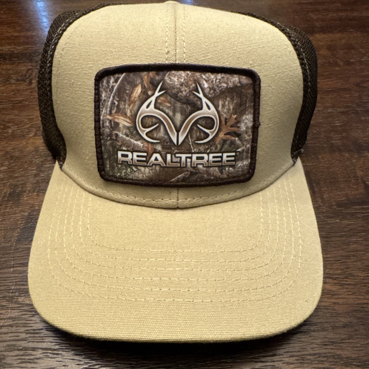 Realtree Camo Patch Trucker Hat Tan Brown Mesh Snapback Cap