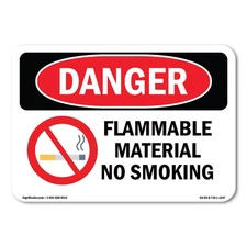 Flammable Material No Smoking ANSI Danger Sign Metal Plastic Decal