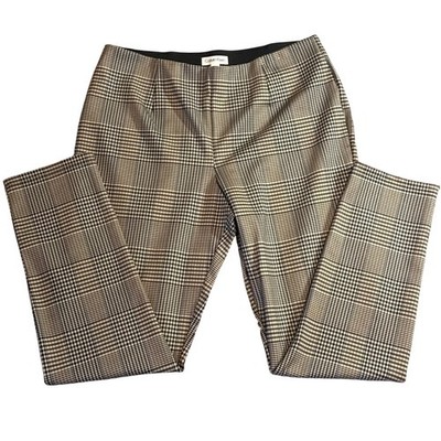 Calvin Klein Womens Glen Plaid Pull On Dress Pants Tan Black Size 14 Slim Leg