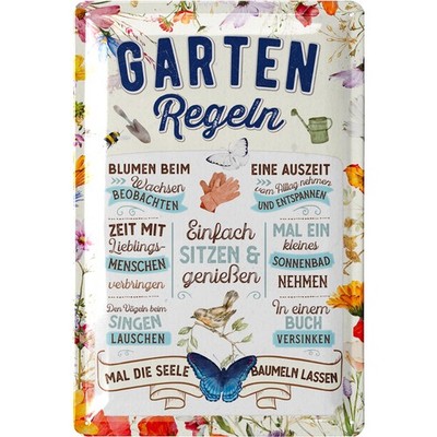LANOLU Blechschild Gartenregeln Garten Vintage Retro - 20x30cm