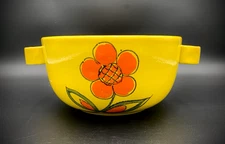 VTG MCM Yellow Hand Painted Italian Ceramic Bowl w/ Flower Possibly Alvino Bagni