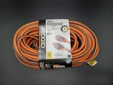 RIDGID 100 ft. 12/3 Heavy Duty Indoor/Outdoor Extension Cord with Lighted End