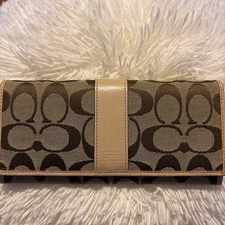 Genuine product/COACH monogram long wallet/beige brown