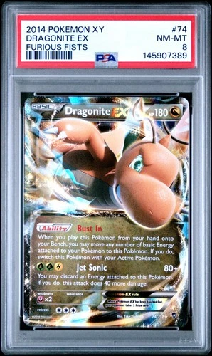 2014 POKEMON XY FURIOUS FISTS #74 DRAGONITE EX PSA 8