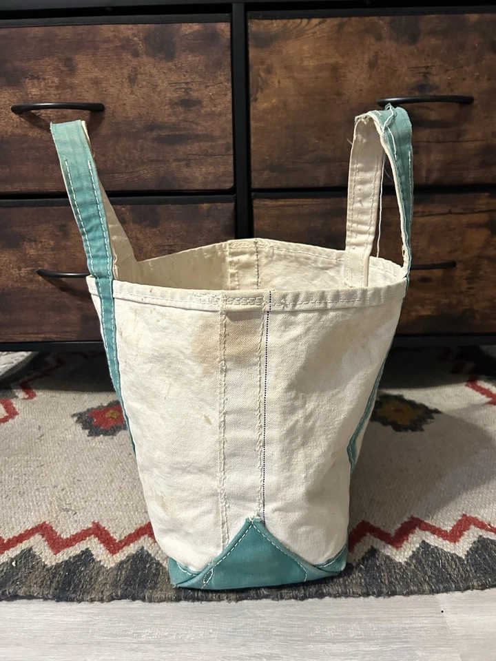 Vintage LL Bean Script Side Tag Boat And Tote Bag RARE White/Green - Image 2 of 4