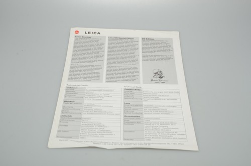 Leica M6 Sonderedition Platin Anton Bruckner - Infoblatt - Bild 2 von 2