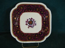 Antique Spode Maroon and Dark Blue Gadroon Edge Floral Square Luncheon Plate