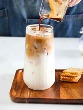 1 x Clear Modern Striped Tall Iced Latte Glass – 500ml Capacity, Dishwasher Safe