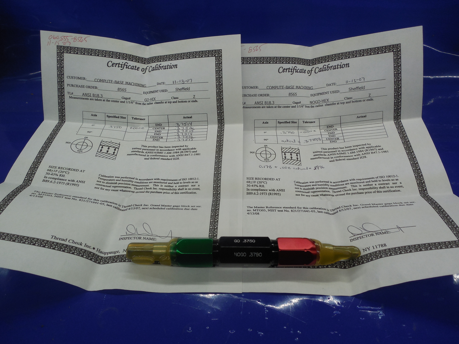 CERTIFIED .3750 & .3790 O.D. CLASS Z PLAIN HEX PLUG GAGE 3/8 DIAMETER .375 .379 eBay