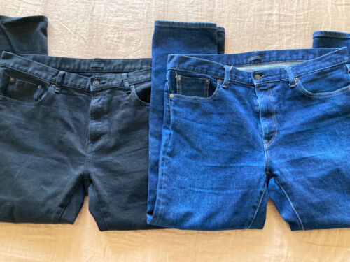 Lot of 2 Pairs Men's Uniqlo Stretch Selvedge Slim Black + Navy Denim Jeans 38x30