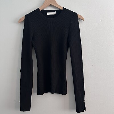 Jonathan Simkhai Womens Ribbed Knit Top Small Sweater Cut Out Sleeve Accents