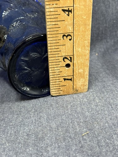Vtg MOSSER Cobalt Blue Glass Vase Jam Spooner Strawberry Pattern 2 Handle EUC - Picture 13 of 15