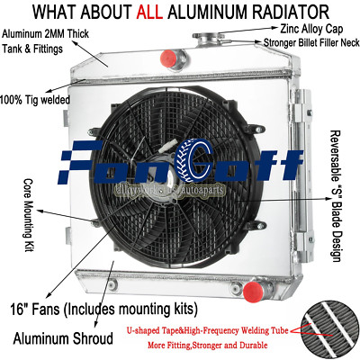 3 Core Radiator+Shroud Electric Fan Fit 1955-1957 Chevy BEL AIR Nomad V8 Engine